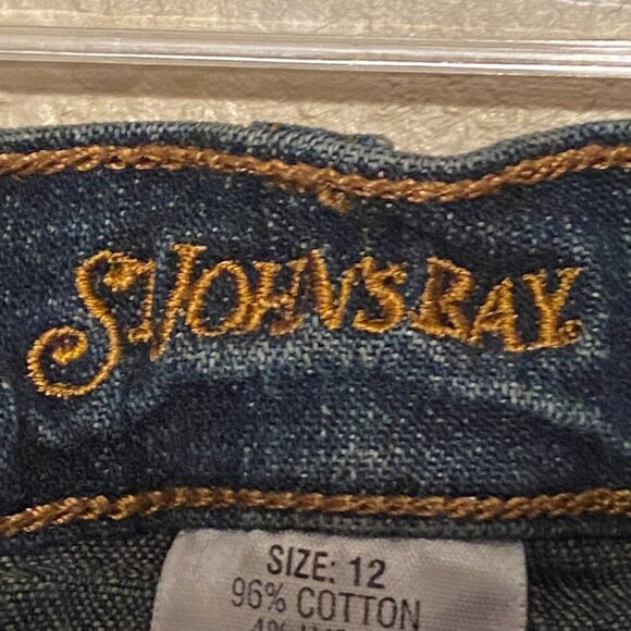 St. John's Bay Denim Pants Bootcut Dark Blue Artsy Back Pockets Size (12) - Picture 6 of 8